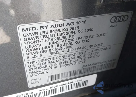 2019 Audi Q7 45 Premium/45 Se Premium z USA, uszkodzony, nr VIN WA1AHAF76KD014899